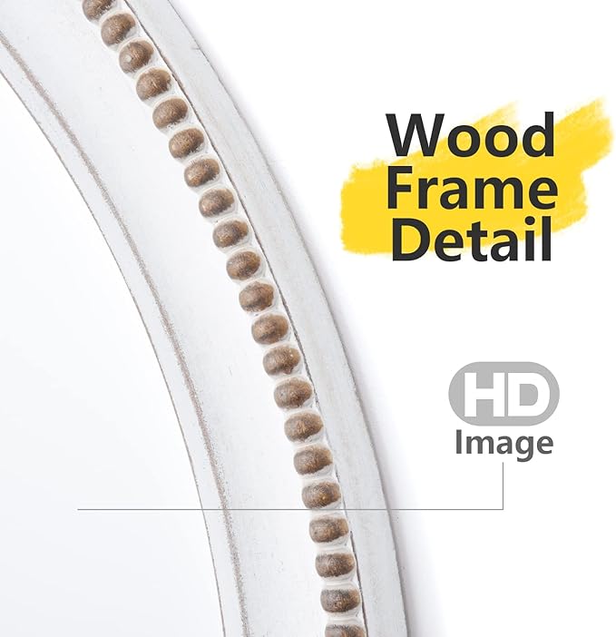 sawsile Wood Circle Mirror, Rustic Farmhouse Wall Mirror 32 inch Round Morden - Image 3