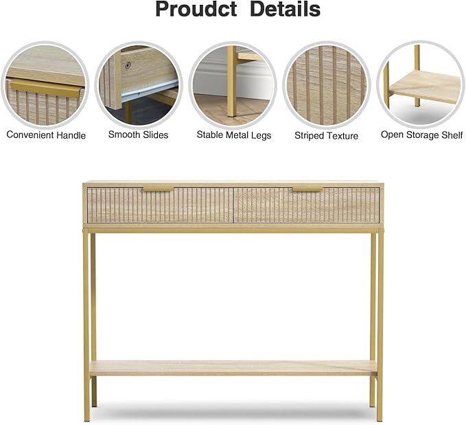 Anmytek Console Table with Storage, Wood Entryway Table with 2 Drawers - Image 6