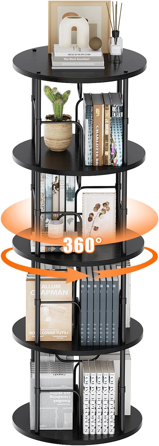 Rotating Bookshelf, 4 Tier Spinning Bookshelf Tower, 360° Display Round Bookcase - Image 8