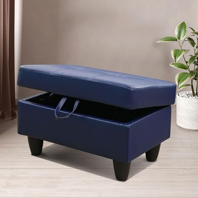 Blue L-Shaped 3-Piece Faux Leather Sofa - Image 6