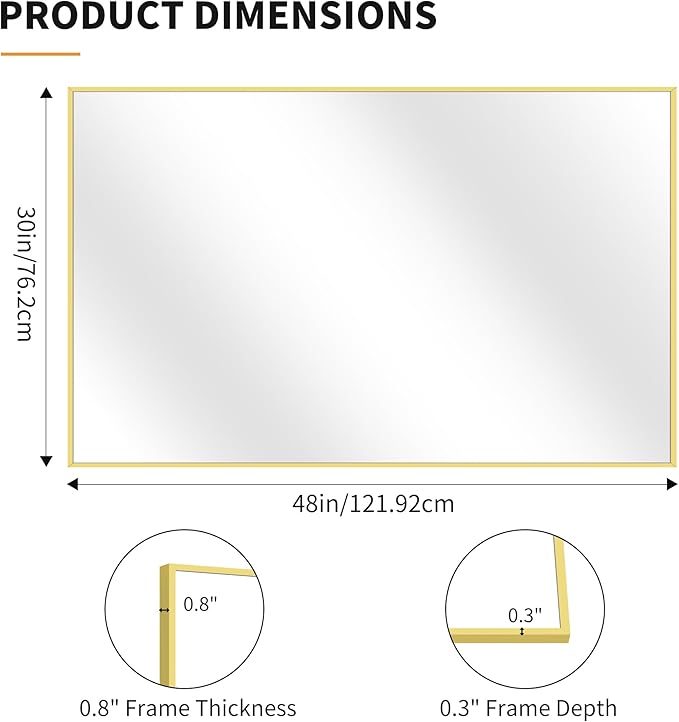 KOCUUY 30x48 Inch Large Gold Wall Mounted Mirror, Aluminum Framed Decorative - Image 8
