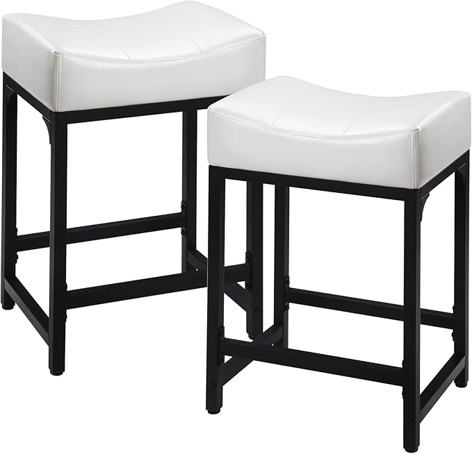 Off White Counter Height Bar Stools Set of 2, Modern Backless Barstools Counter by FLYZC