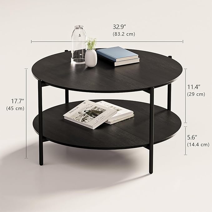 Round Coffee Table, 2-Tier 32.9" Circle Coffee Tables - Image 2