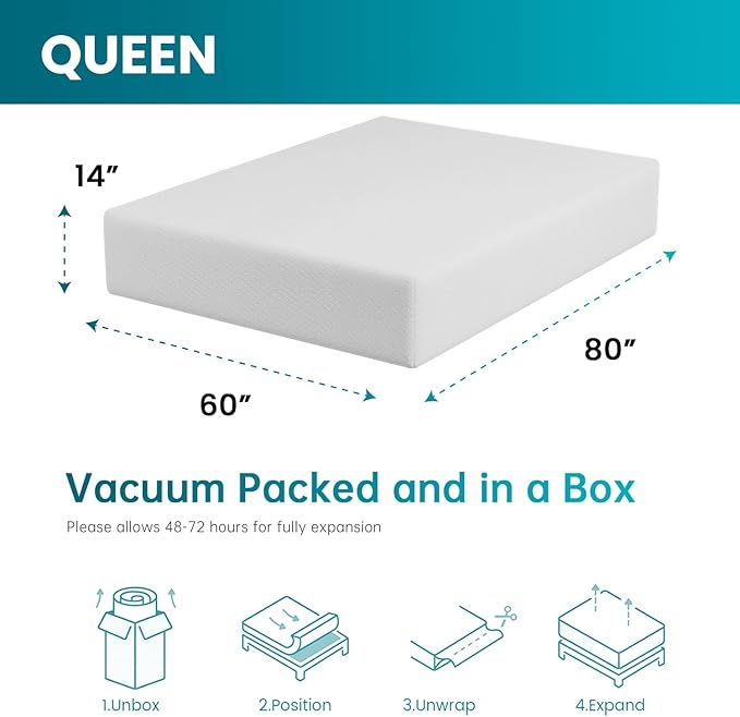 FDW | 14 Inch Queen Mattress | Medium Firm | Gel Memory Foam Mattress | White | - Image 2