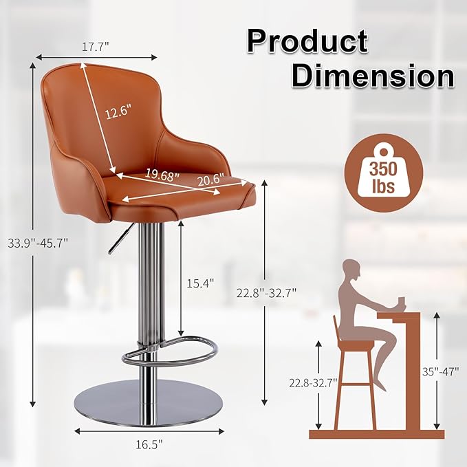 CozyRain Bar Stools Adjustable Stainless Steel Swivel Barstool - Image 3