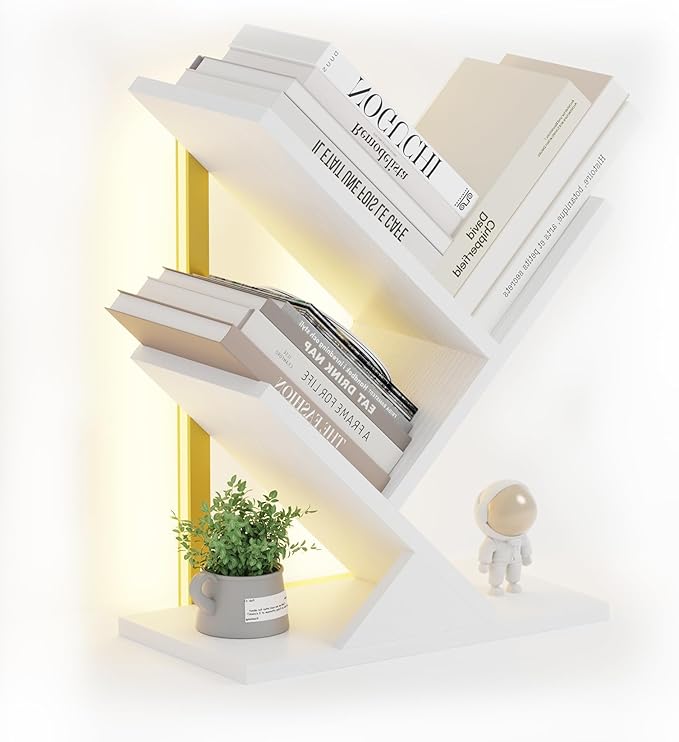 Tree Bookshelf with LED Lights, 3 Tier Floor Standing Bookcase, Classical - Image 7