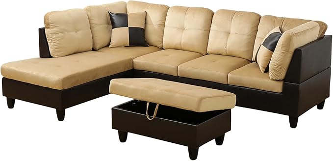 L Shaped Couch Modern Sectional Couch Upholstered Lint Fabric 3 Pieces Sofas - Image 3