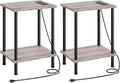 HOOBRO Side Table with Charging Station, Nightstand with 2-Layer Storage Shelves by HOOBRO