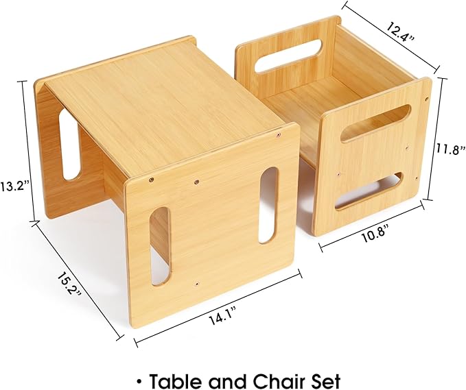 Kids Table and Chair Set, Montessori Weaning Table and Chair, Natural Bamboo - Image 7
