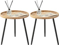 LITA 2 Pcs Round Side End Table, Nightstand Tables, Log Desktop, Wooden Tray by LITA