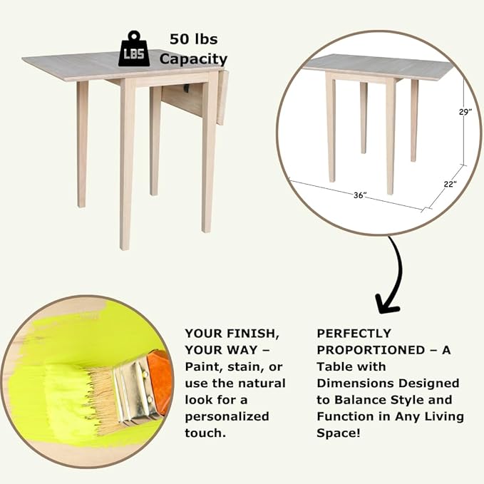 Solid Wood Small Drop Leaf Dining Table in Sturdy Parawood, Dual Drop Leaf Table - Image 4