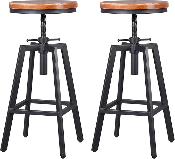 Diwhy Industrial Bar Stools, Kitchen Dining Chair, Wood Metal Stool, Adjustable by Diwhy