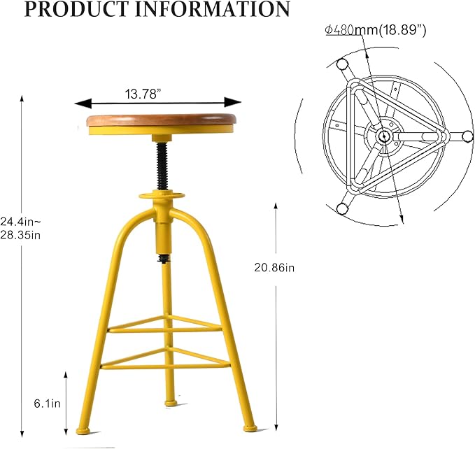 Topower Antique Industrial Design Metal Adjustable Height Bar Stool Kitchen - Image 2
