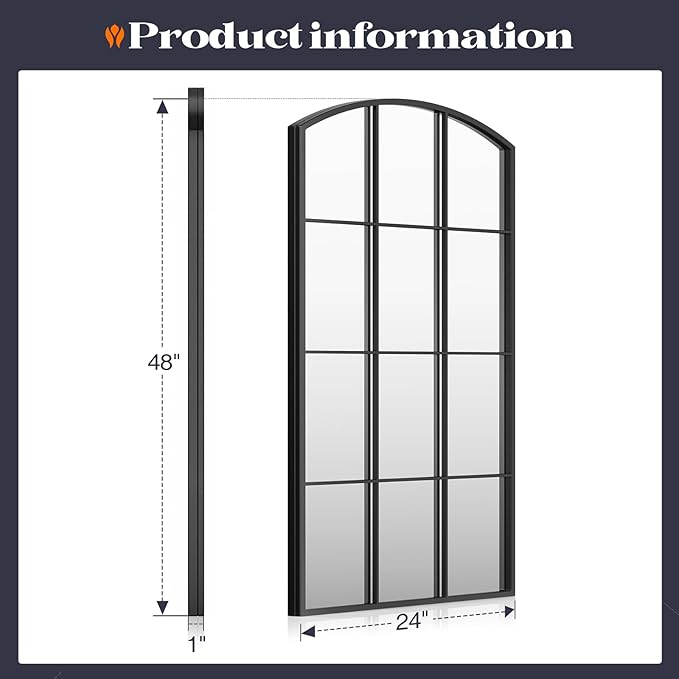 Arched Window Mirror, Tall Farmhouse Grid Mirror - Image 5