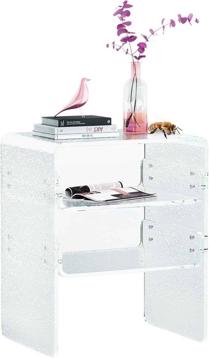 Clear Acrylic 3-Tier End Table/Nightstand – Sleek Bedside Storage by SmittenLife