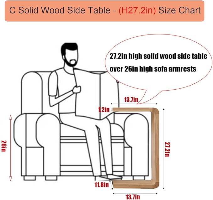 C Shaped End Table, Solid Wood C Side Table - Image 2