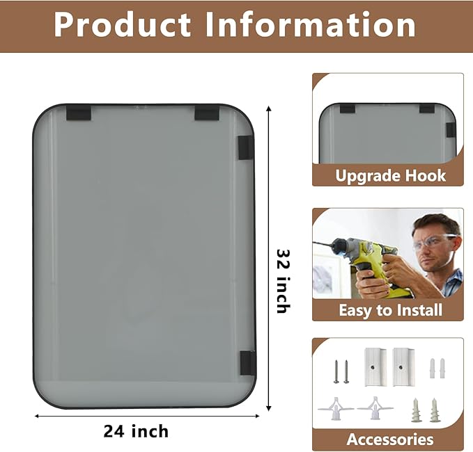 Matte Black Mirror, Metal Frame Rectangle Corner Vanity Mirror, Wall Mounted - Image 6