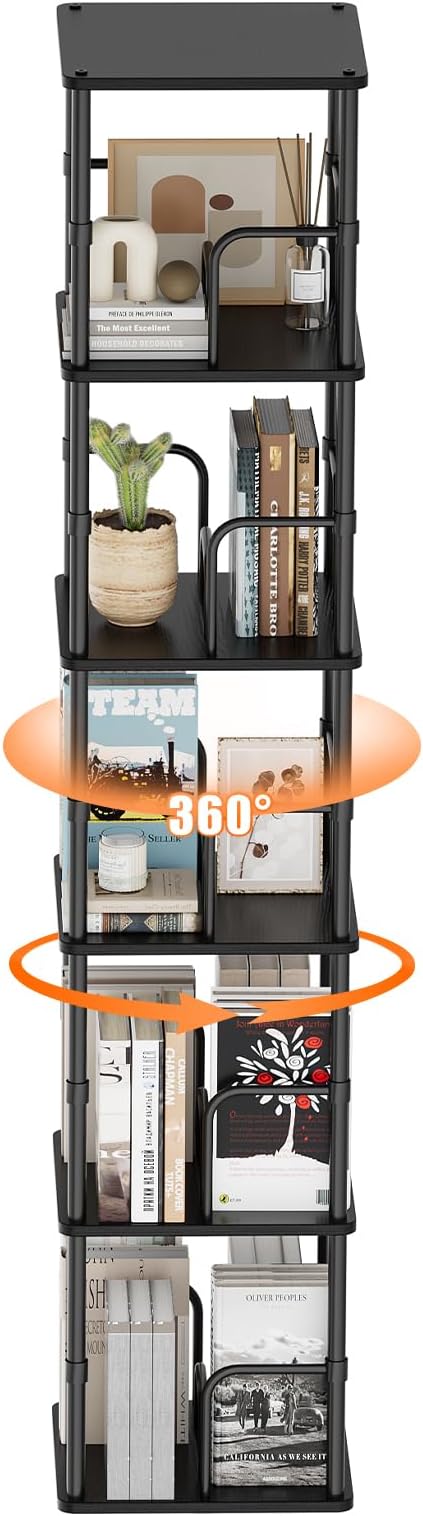 5 Tier Square Rotating Bookshelf, 360 ° Display Stackable Spinning Bookshelf - Image 8