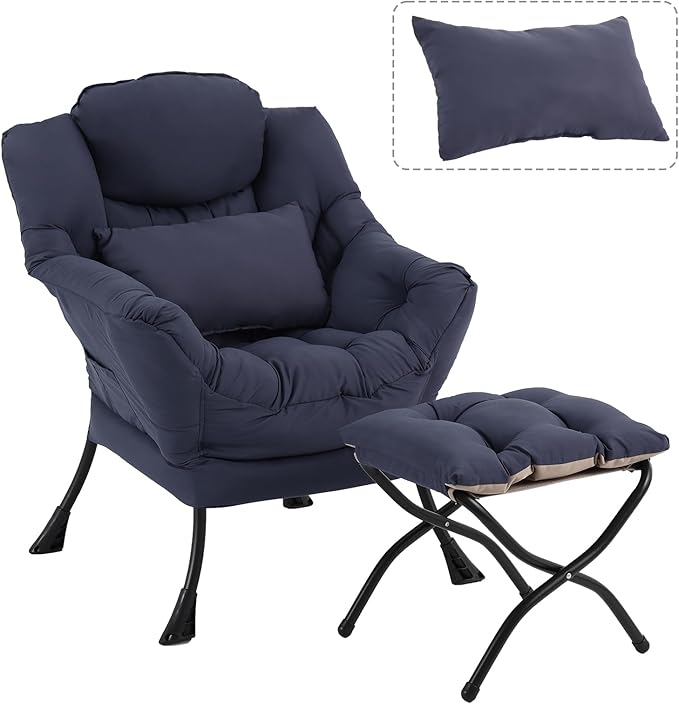 Lazy Chair with Ottoman, Modern Accent Chair with Lumbar Pillow, Comfy Chairs by DreamNookCozyLivingThoughtfulDesign