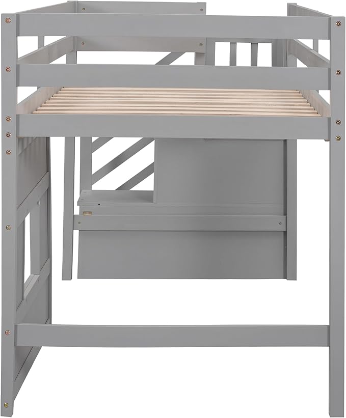Twin Size Loft Bed with Storage Staircase and Window, Wood Twin Loft Bunk - Image 6