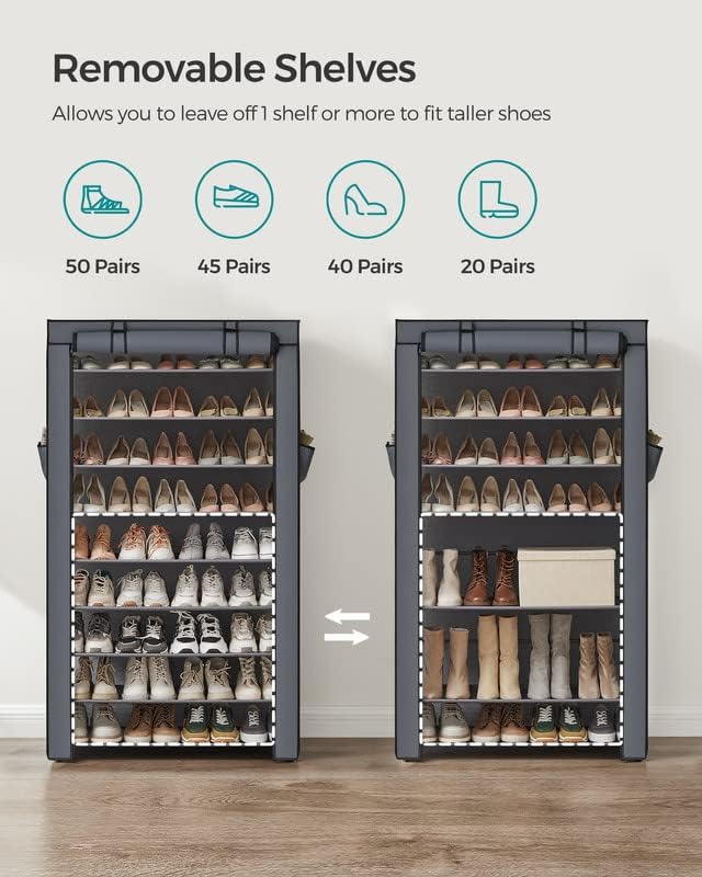 SONGMICS Shoe Rack with Non-Woven Fabric Cover, 9 Tier Storage Shelf - Image 5