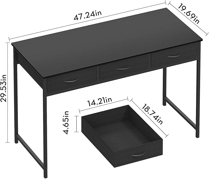 WOHOMO Computer Desk with 3 Drawers, 47.2 Inch Bedroom Desk with Storage - Image 2