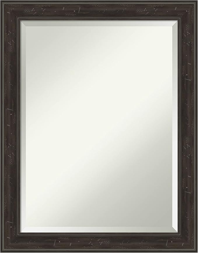 Amanti Art Brown Wall Mirror 28x22 Shipwreck Greywash Narrow Rectangle Bathroom by AmantiArt