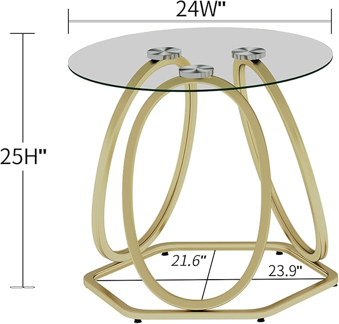 O&K FURNITURE Gold Modern Round Glass End Table - Image 2