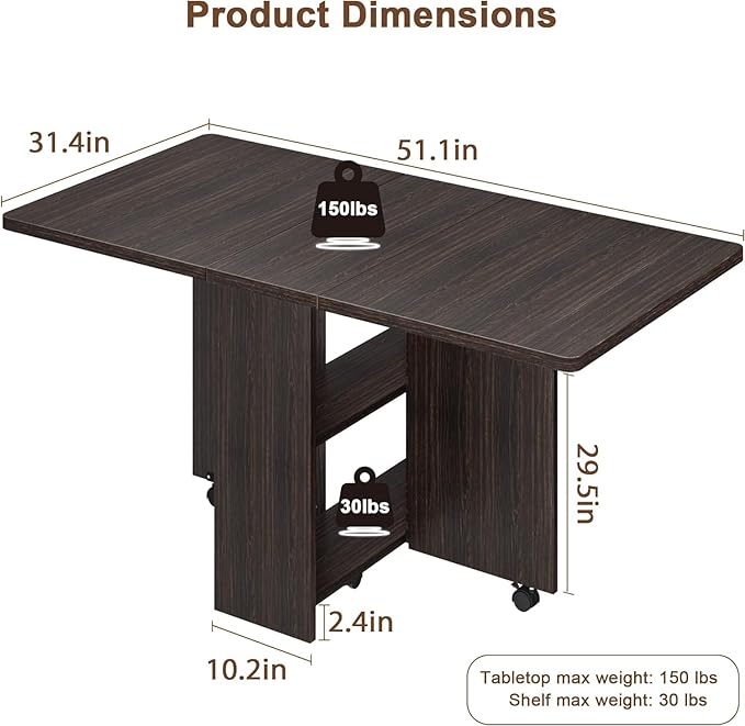 GarveeHome Folding Dining Table, Space Saving Farmhouse Dining Table - Image 2