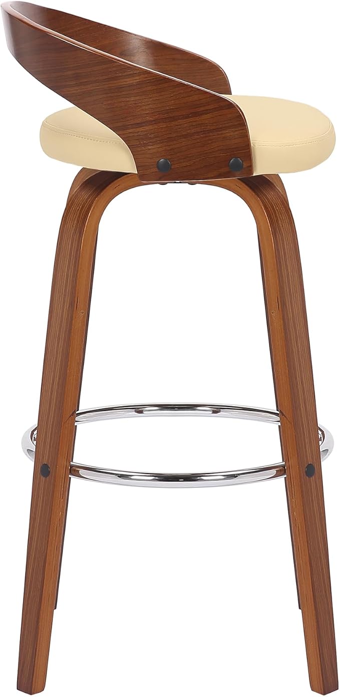 Armen Living Sonia 30" Bar Height Swivel Cream Faux Leather and Walnut Wood Bar - Image 7