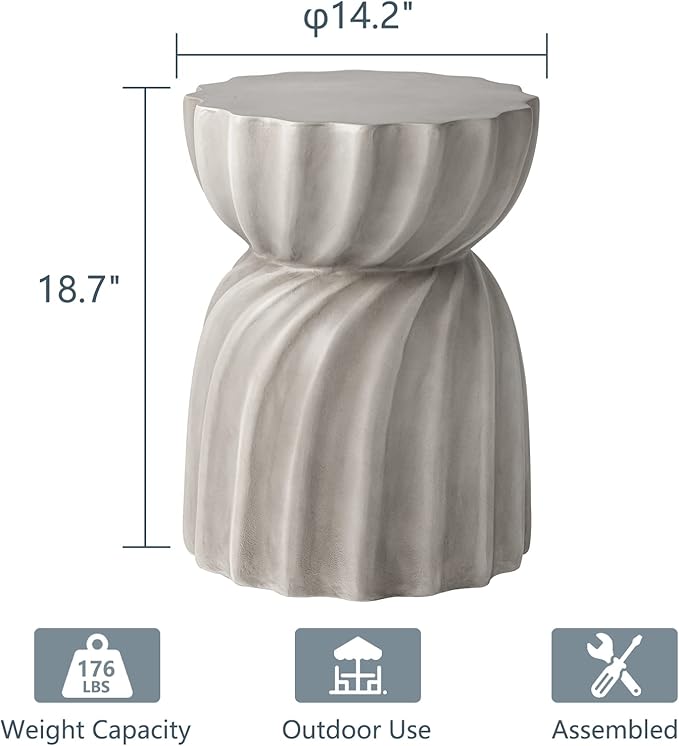 COSIEST Outdoor Side Table, Concrete Accent Side Table, Patio Side Tables End - Image 3