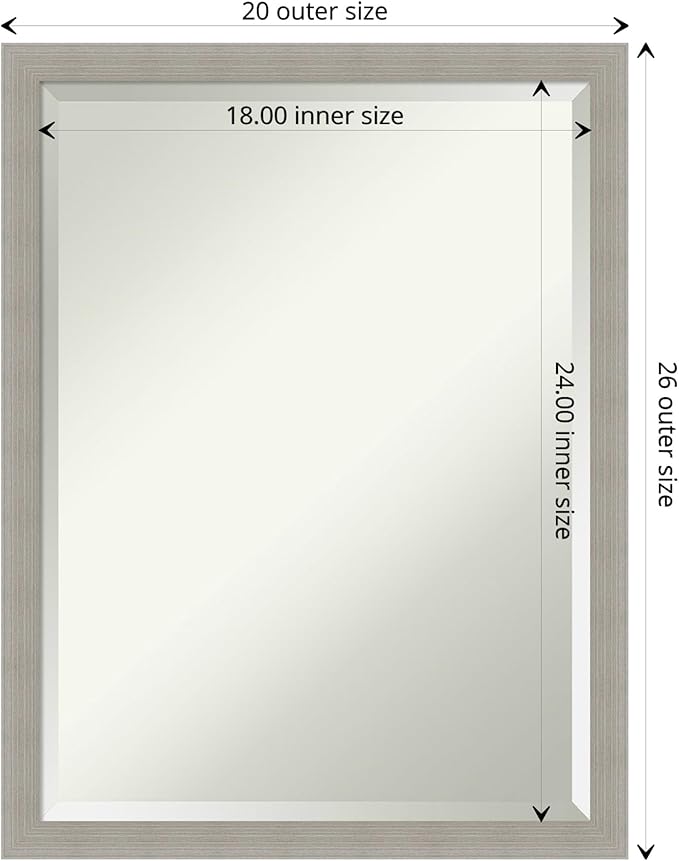 Amanti Art Grey Wall Mirror 26x20 Woodgrain Stripe Grey Rectangle Bathroom - Image 4