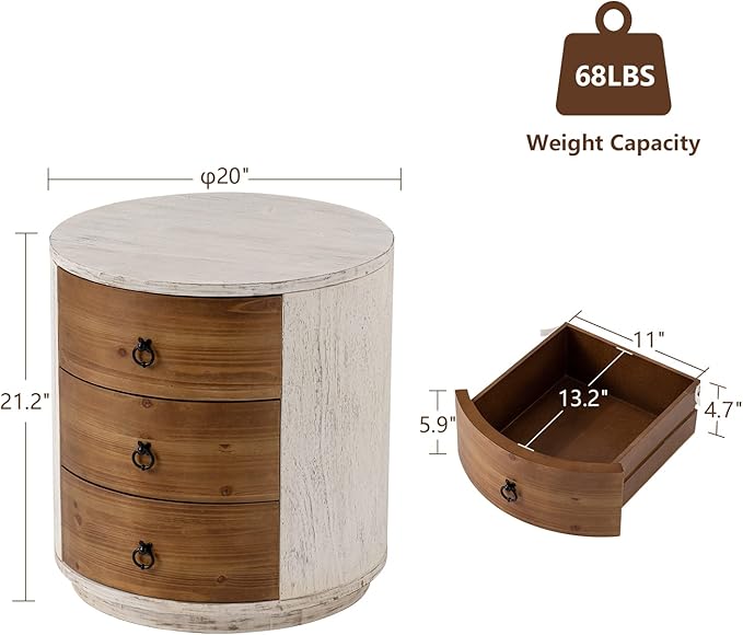 COSIEST 3 Drawer Chest of Drawers, 20 inch MDF Round Storage Cabinet, Retro - Image 2