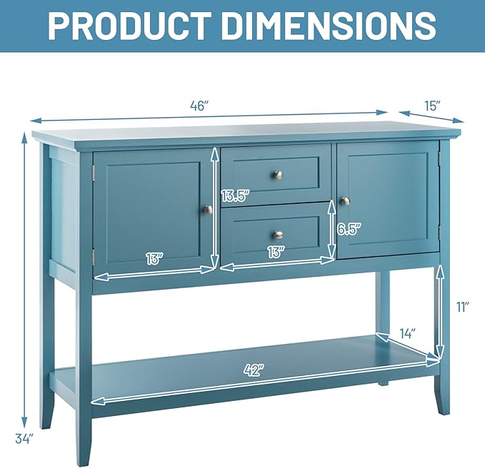 COSTWAY Buffet Sideboard, with 2 Wood Storage Drawers & Open Shelf, Console - Image 3
