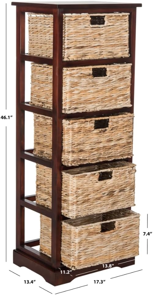 SAFAVIEH Home Collection Vedette Cherry 5-Drawer Wicker Basket Storage Tower - Image 3