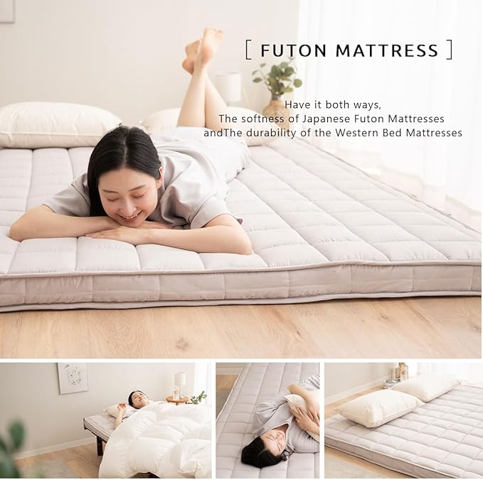 EMOOR Japanese Padded Futon Mattress Machi King Gray, Gusset Foldable Storable - Image 3