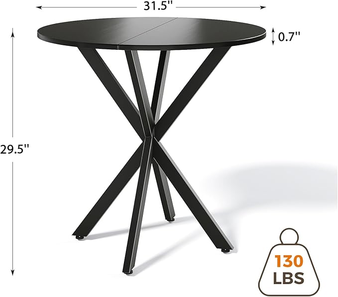 Unovivy 31.5" Black Small Round Dining Table - Image 2