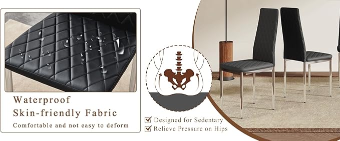 JT Modern Minimalist Dining Chair Fireproof Leather Sprayed Metal Pipe Diamond - Image 3