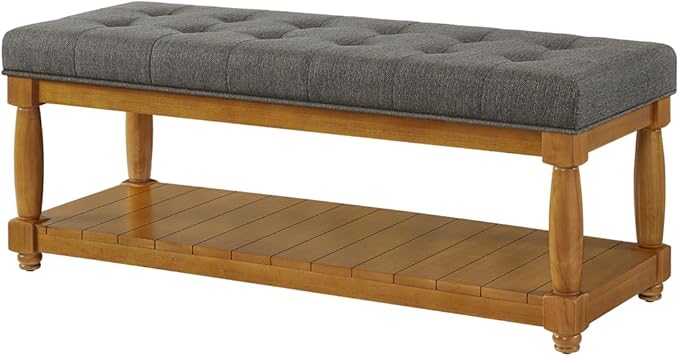 24KF Large Rectangular Upholstered Tufted Bed Bench, Linen Fabric Storage - Image 5