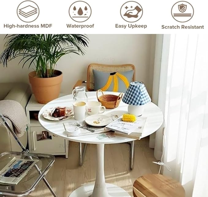 27.3" Tulip Dining Table, Mid-Century Modern Style, Round MDF Top - Image 5