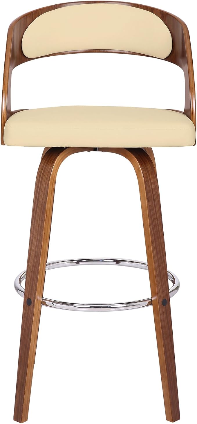 Armen Living Shelly 30" Bar Height Swivel Cream Faux Leather and Walnut Wood - Image 6