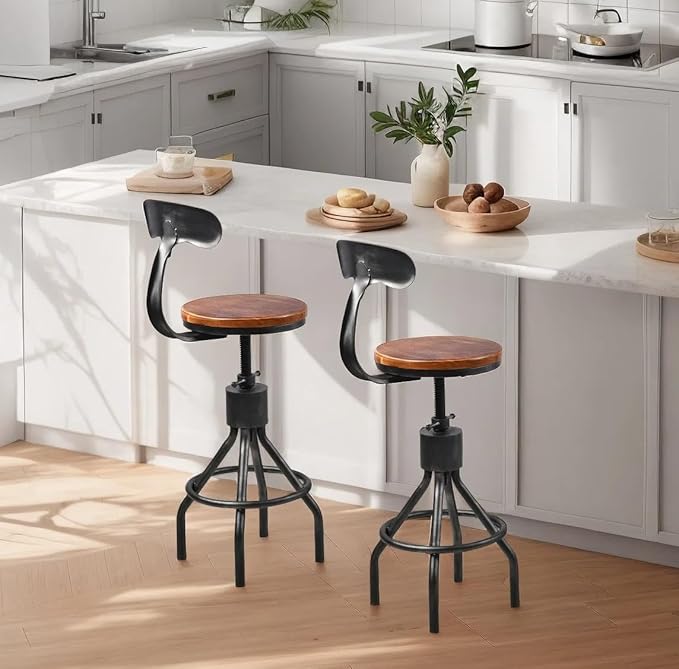 Set of 2 Vintage Bar Stool- Industrial Swivel Kitchen Dining Chair-Counter - Image 6