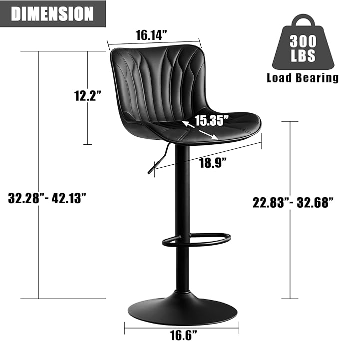 YOUNIKE Black Bar Stools Set of 2 Upholstered Modern Swivel Counter Height Bar - Image 2