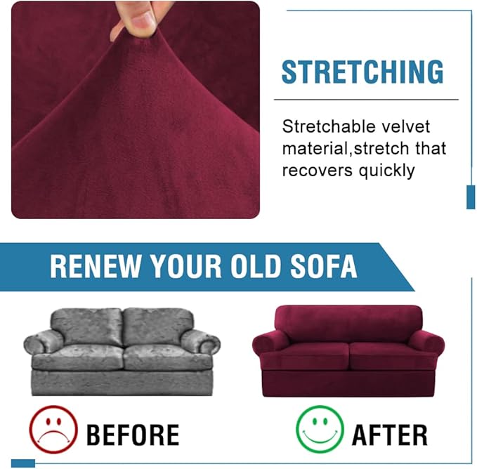 H.VERSAILTEX Sofa Cover 3 Piece T Cushion Loveseat Slipcovers Thick Velvet - Image 6