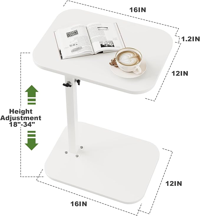 C Shaped End Table for Couch, Adjustable Height Couch Side Table, Horizontal - Image 3