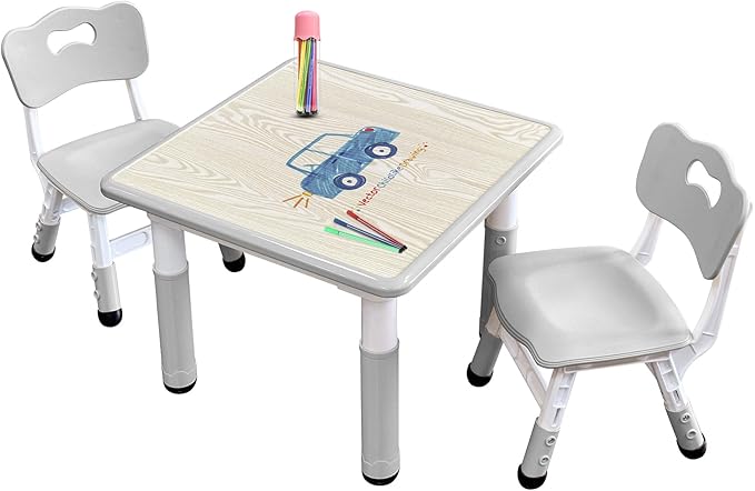 Kids Table & Chair Set with Adjustable Toddler-Safe Non-Slip Legs, Activity & by JIAOQIU