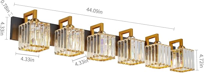 Modern Bathroom Vanity Light 6-Lights Black Gold Crystal Wall Lamp Bathroom - Image 4