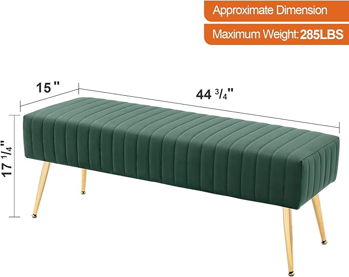 Furniliving 44 Inch Entryway Benches, Upholstered Tufted Striped Fabric Ottoman - Image 3