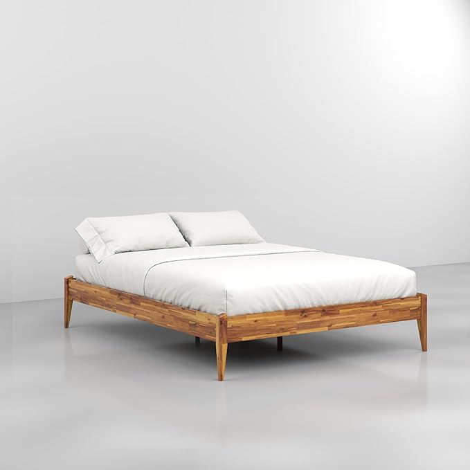 Bme Dinkee Wooden Queen Bed Frame, 15 Inch Height, Elegant Minimalist Modern - Image 4