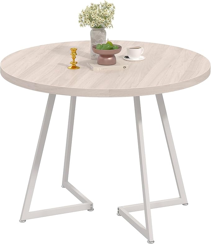 VECELO 35" Round Dining Table for 4, Wood-Grain Tabletop & Heavy-Duty Steel - Image 9
